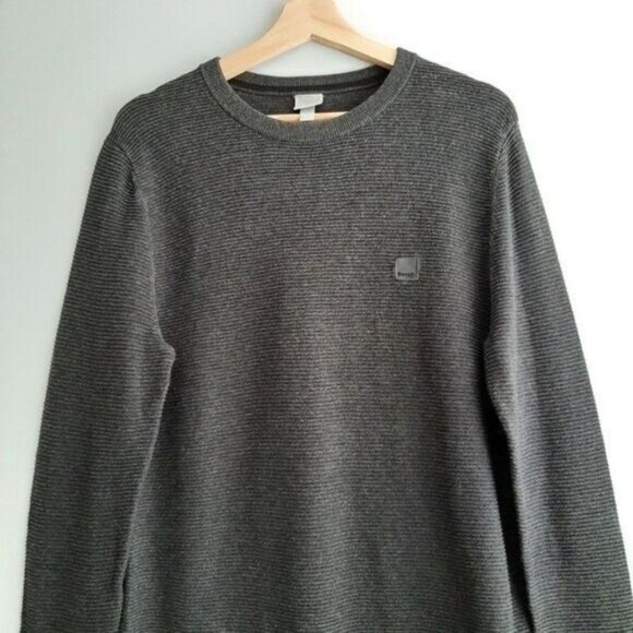 BENCH Crewneck Ribbed Sweater Textured Grey Men's Sz S - Picture 3 of 9